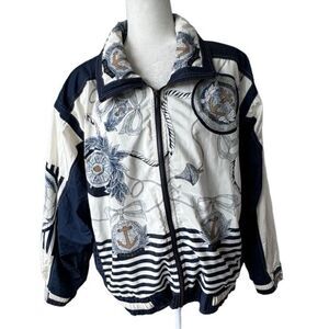 East West Windbreaker Vintage Blue White Nylon Nautical SZ M